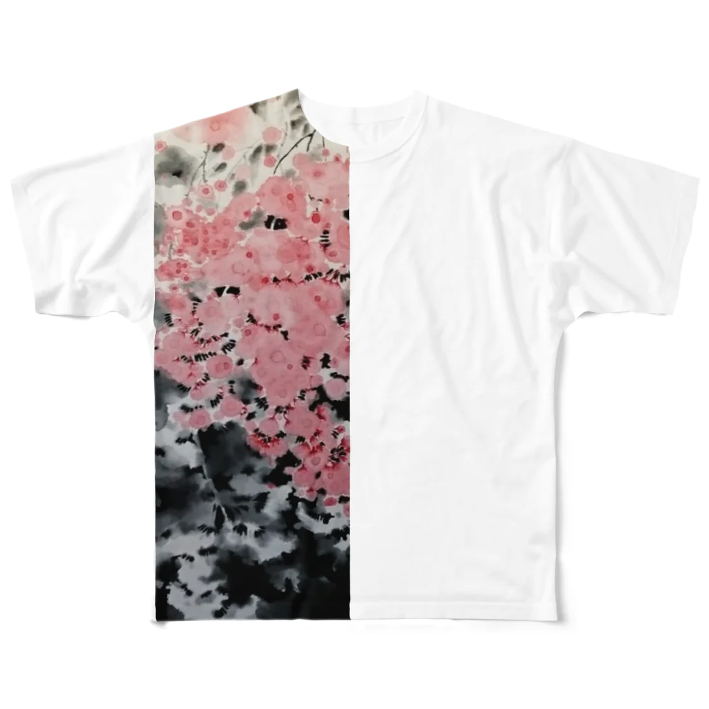 水墨絵師 松木墨善の墨桜背面 All-Over Print T-Shirt