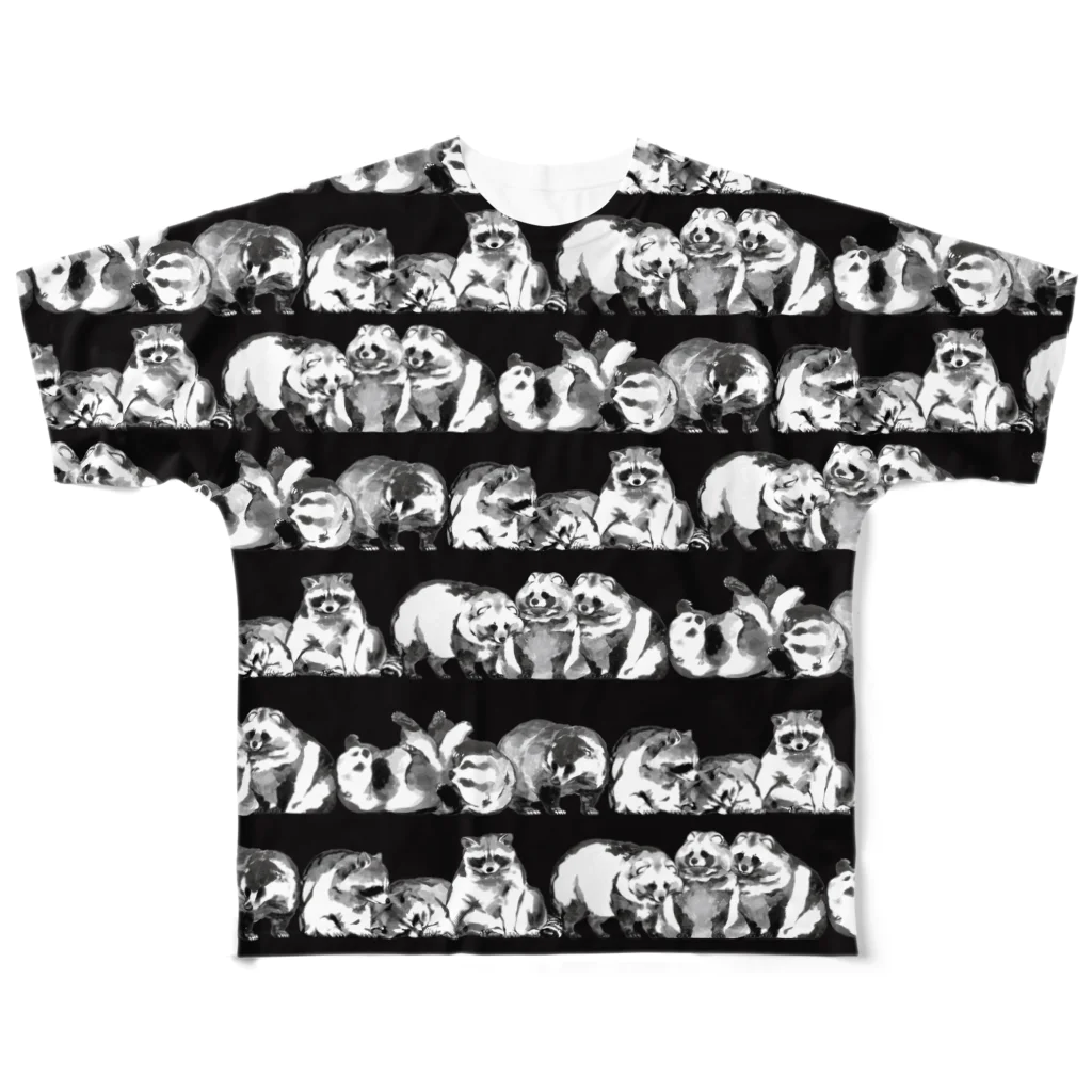 ムジナ基地のムジナたち（白黒） All-Over Print T-Shirt