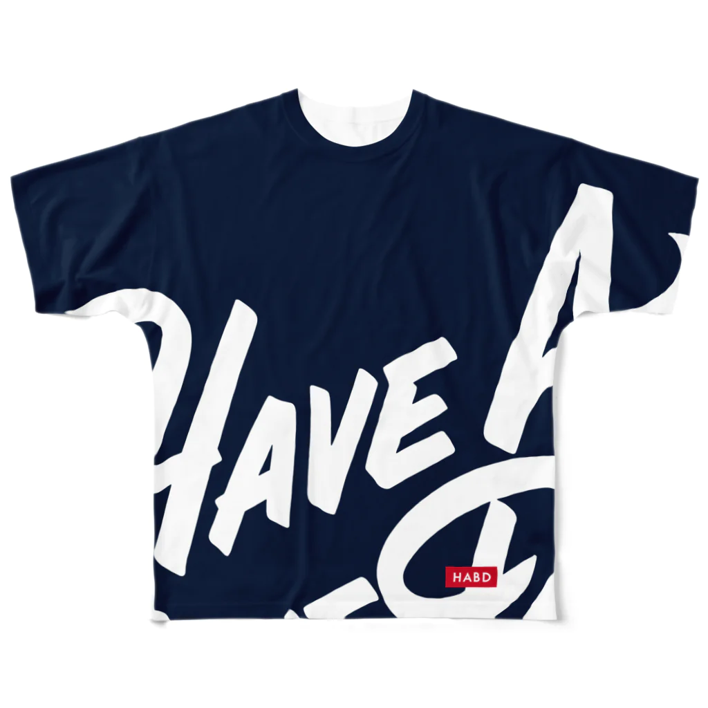 HAVE A BIKE DAY. ＠ SUZURIのHABDbiglogo(Navy/White) All-Over Print T-Shirt