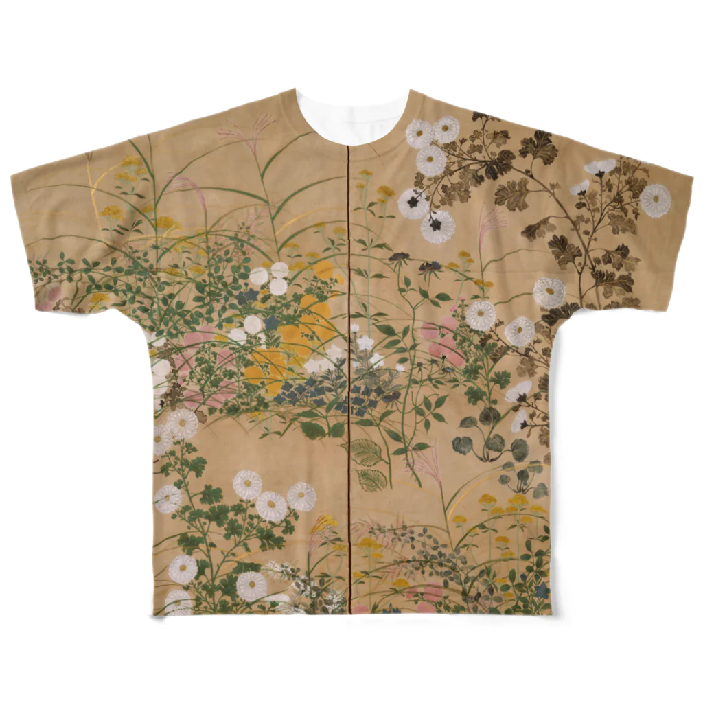 寿めでたや(ukiyoe)の日本画：尾形光琳_秋草図 右隻 All-Over Print T-Shirt