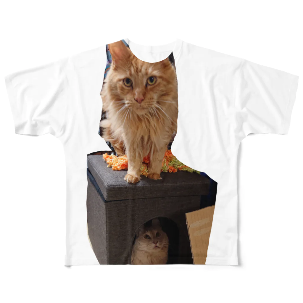 ゴマのような猫の乗ってる猫、乗られてる猫 フルグラフィックTシャツ