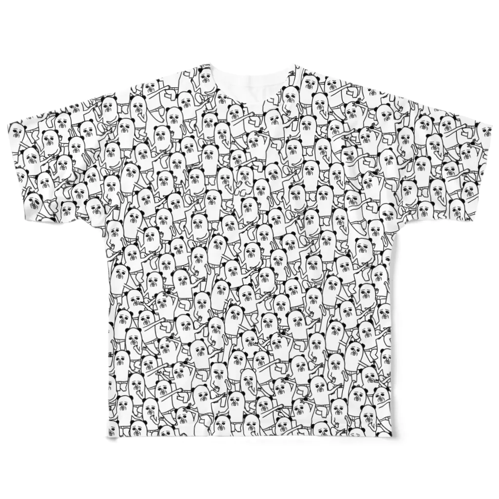 mamezoのパンダおっさんがいっぱい フルグラフィックTシャツ