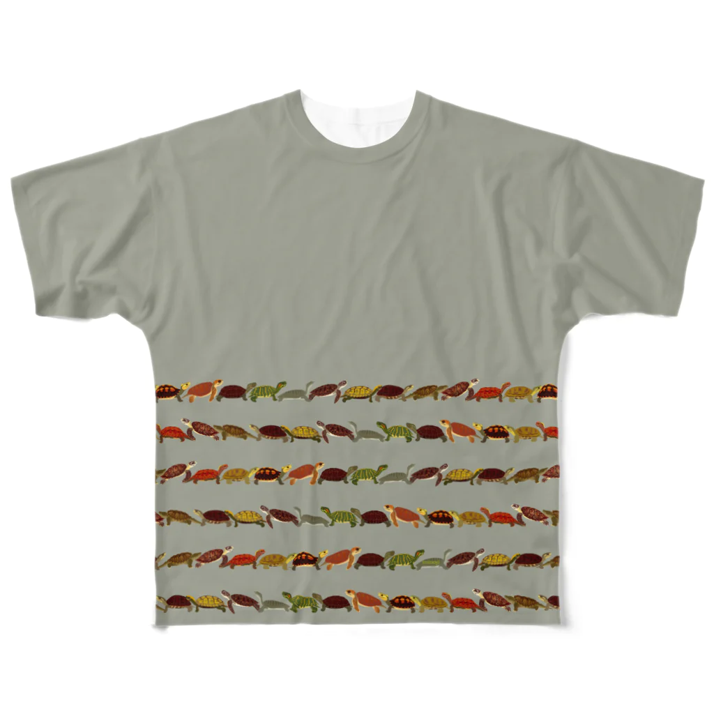 みのじの日本の亀ボーダー All-Over Print T-Shirt