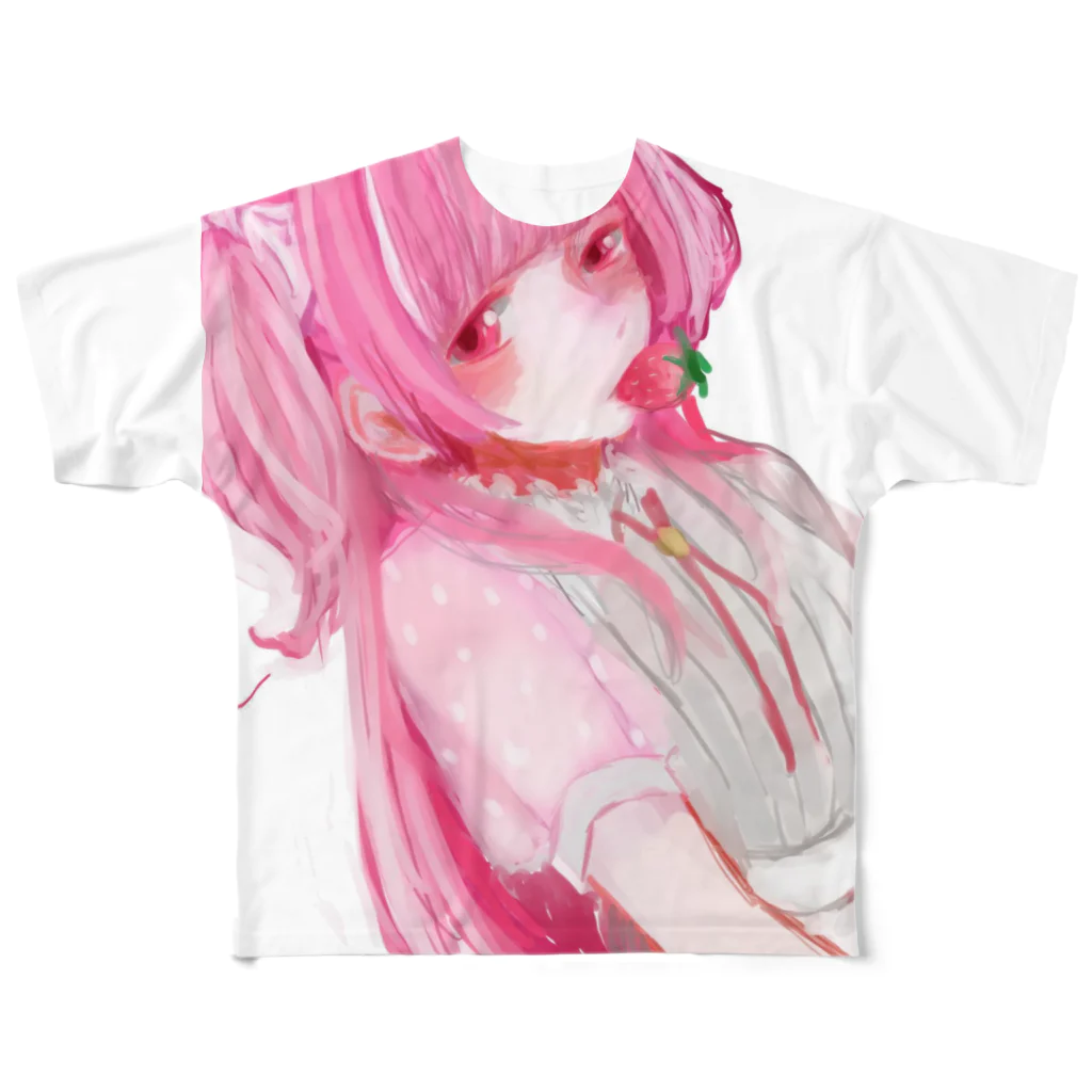 て°ゃ°のイチゴミルク少女 All-Over Print T-Shirt