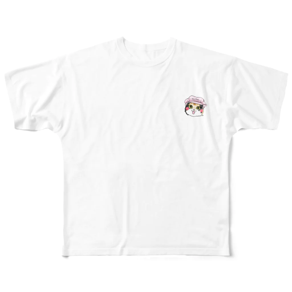 shop あこ猫犬屋のピンク帽のみかんちゃん フルグラフィックTシャツ