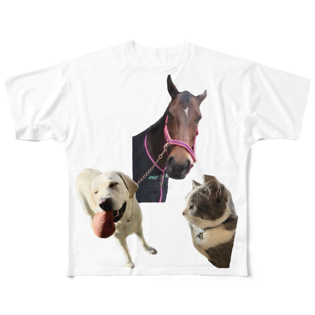 キャスセバゴエmamの馬　猫　犬　三兄弟そろいました All-Over Print T-Shirt