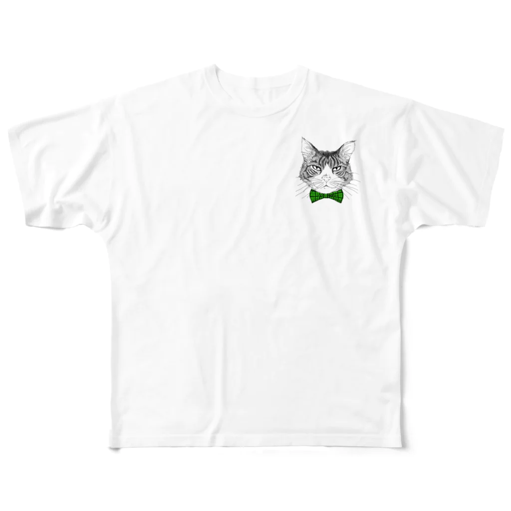 はねまる ショップのCharlie the  Cat(緑リボン) フルグラフィックTシャツ