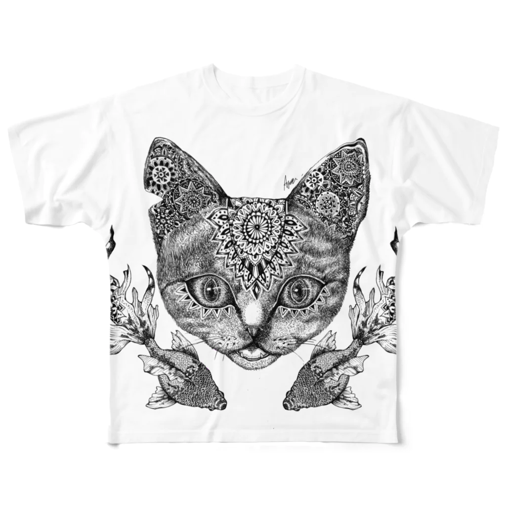 Aya@爬虫類グッズの猫と金魚 フルグラフィックTシャツ