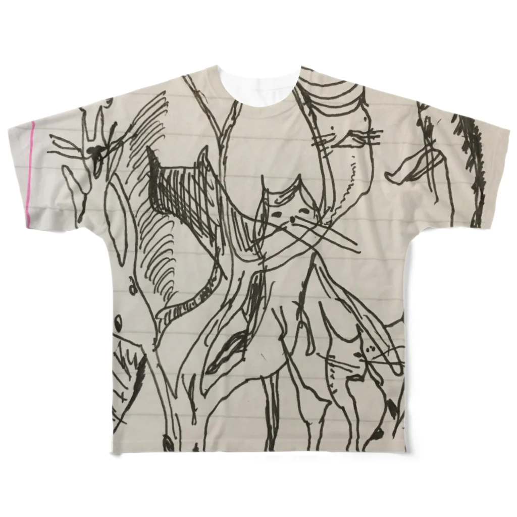Marinaの必修科目の時に描いた猫の樹 フルグラフィックTシャツ