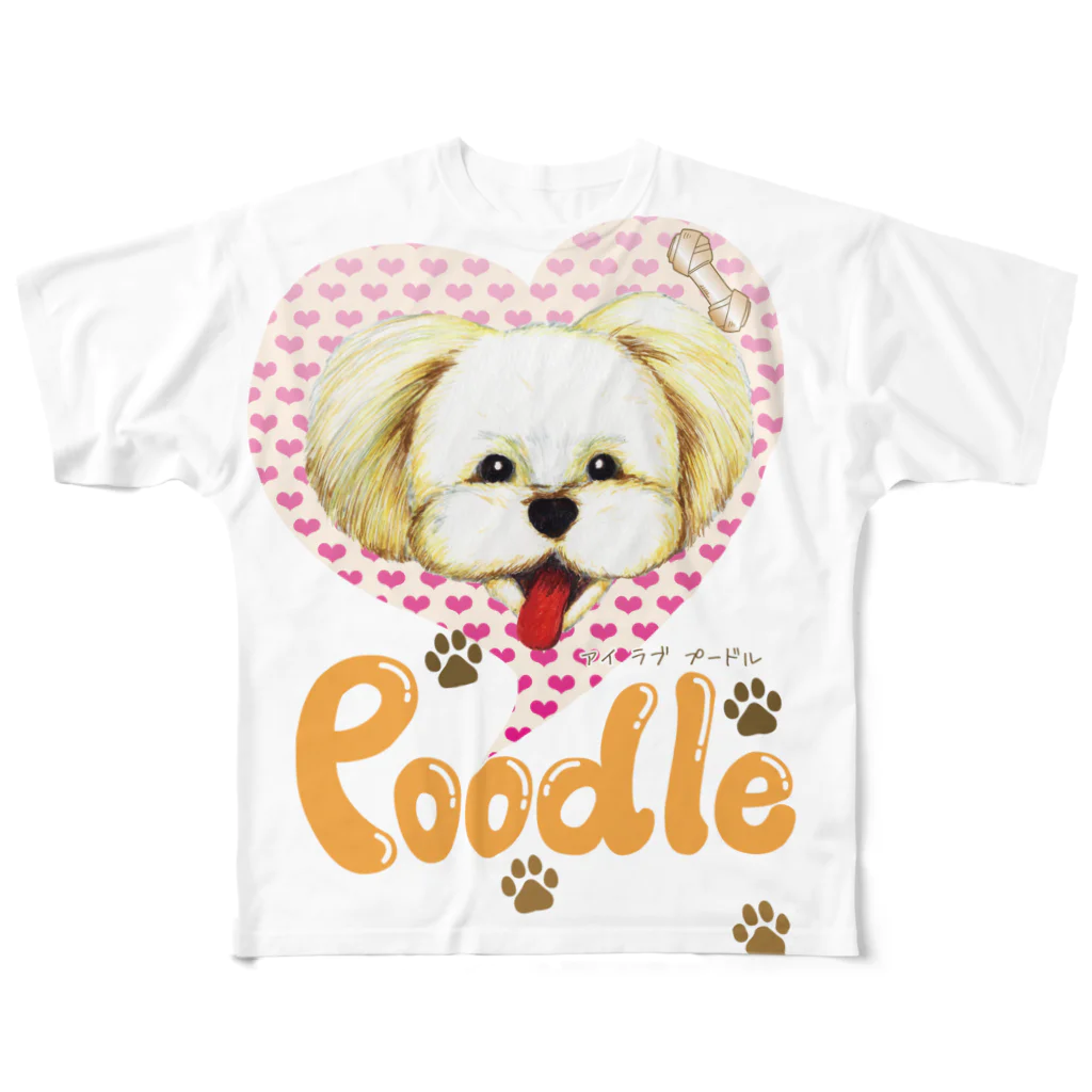 Drecome_DesignのI love poodle フルグラフィックTシャツ