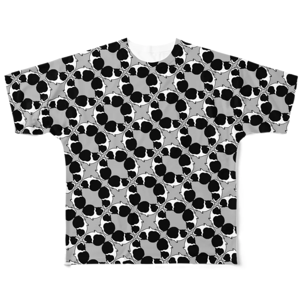 nins・にんずのモルモットサークルモノクロ フルグラフィックTシャツ