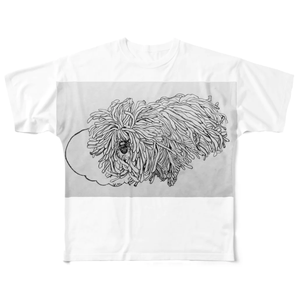 光平洋子のかしこいプーリー犬が転がる。 puli illustration  All-Over Print T-Shirt