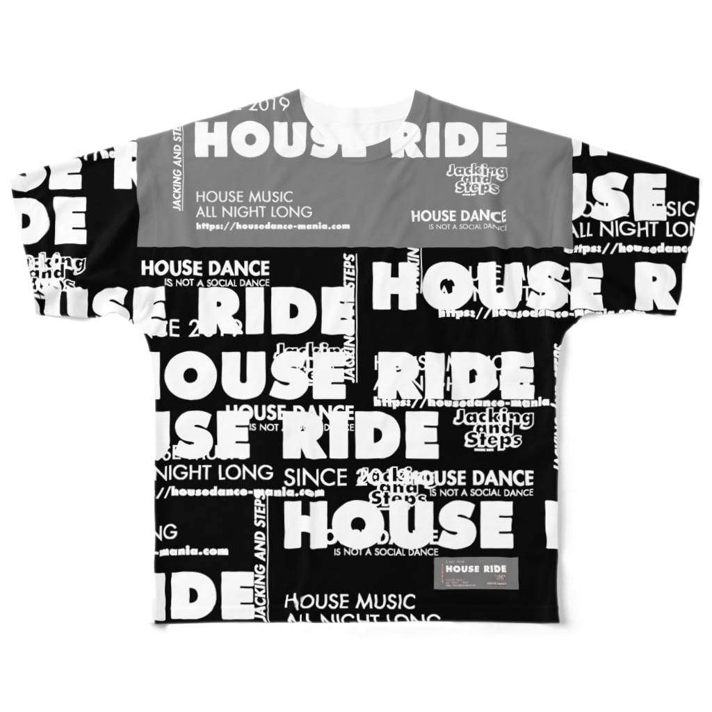 HOUSE DANCE MANIAのHOUSE RIDE BIG TAG - Black All-Over Print T-Shirt