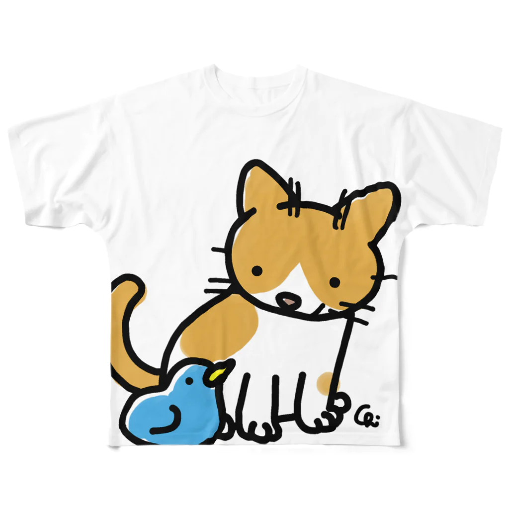 chizuruのとりとねこ フルグラフィックTシャツ