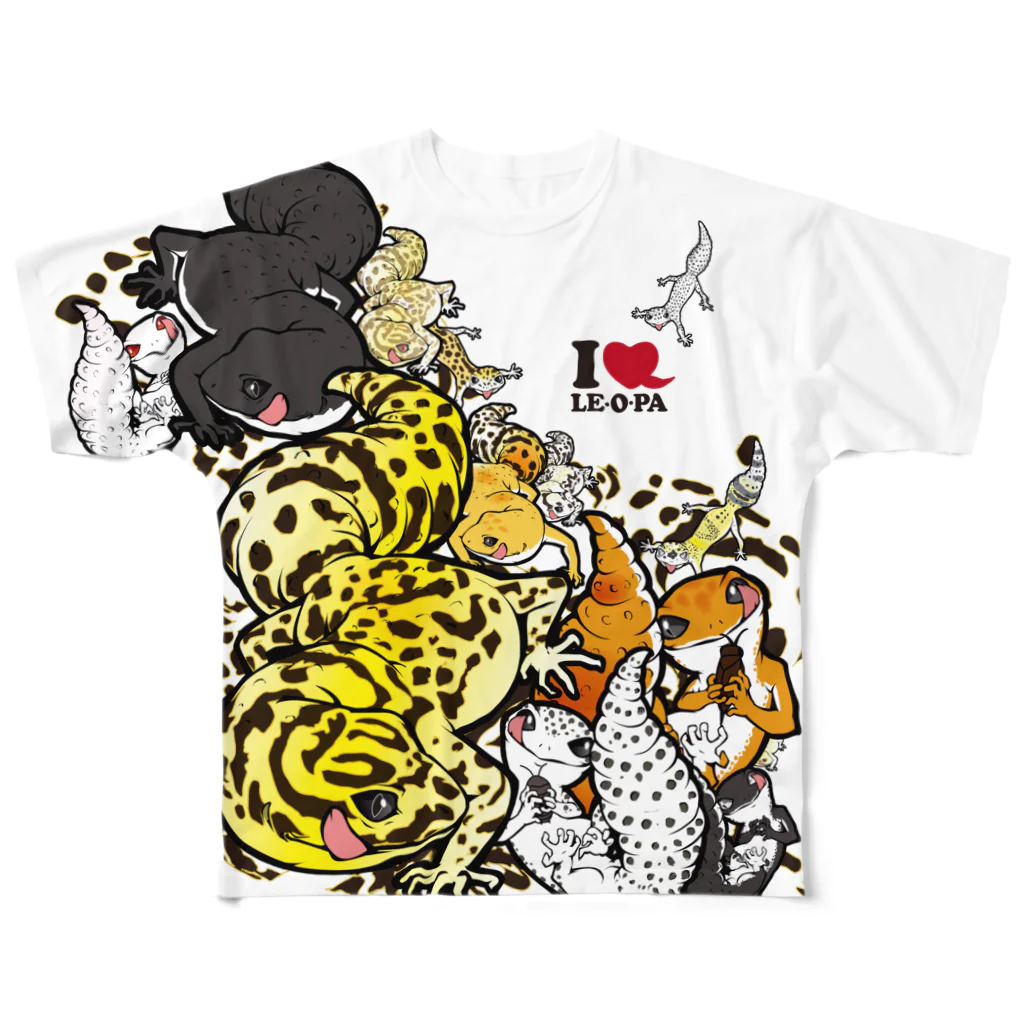 HERP MODA by ヤマモトナオキのレオパ両面 フルグラフィックTシャツ