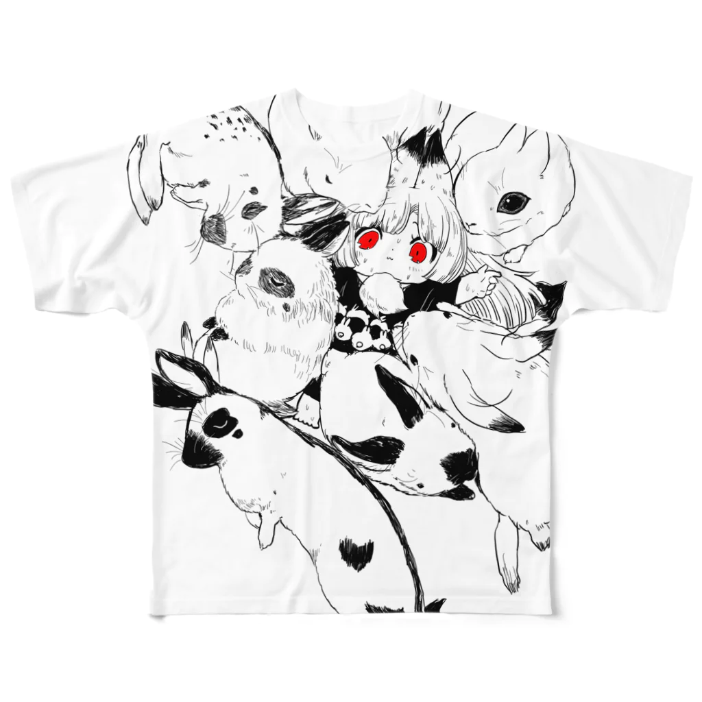 ユマニテンのうさぎに囲まれた過労きつねちゃんＴ All-Over Print T-Shirt