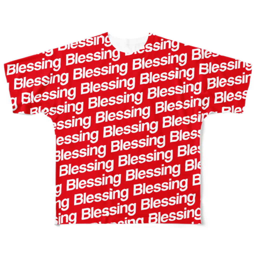 BlessingのBlessing 総柄Logo T/White×Red フルグラフィックTシャツ