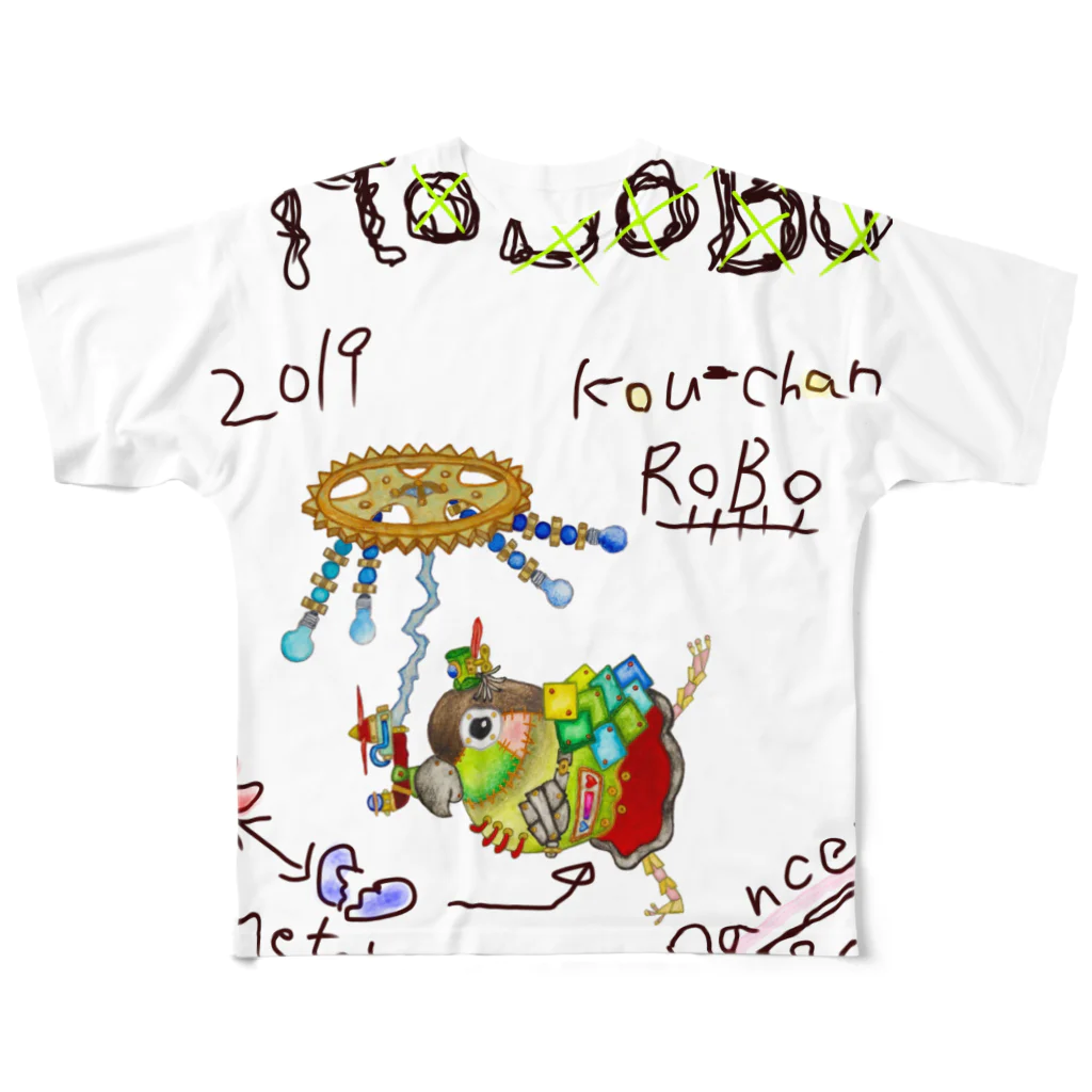 ねこぜや のROBOBO ウロコインコ「コウちゃんロボ」 フルグラフィックTシャツ