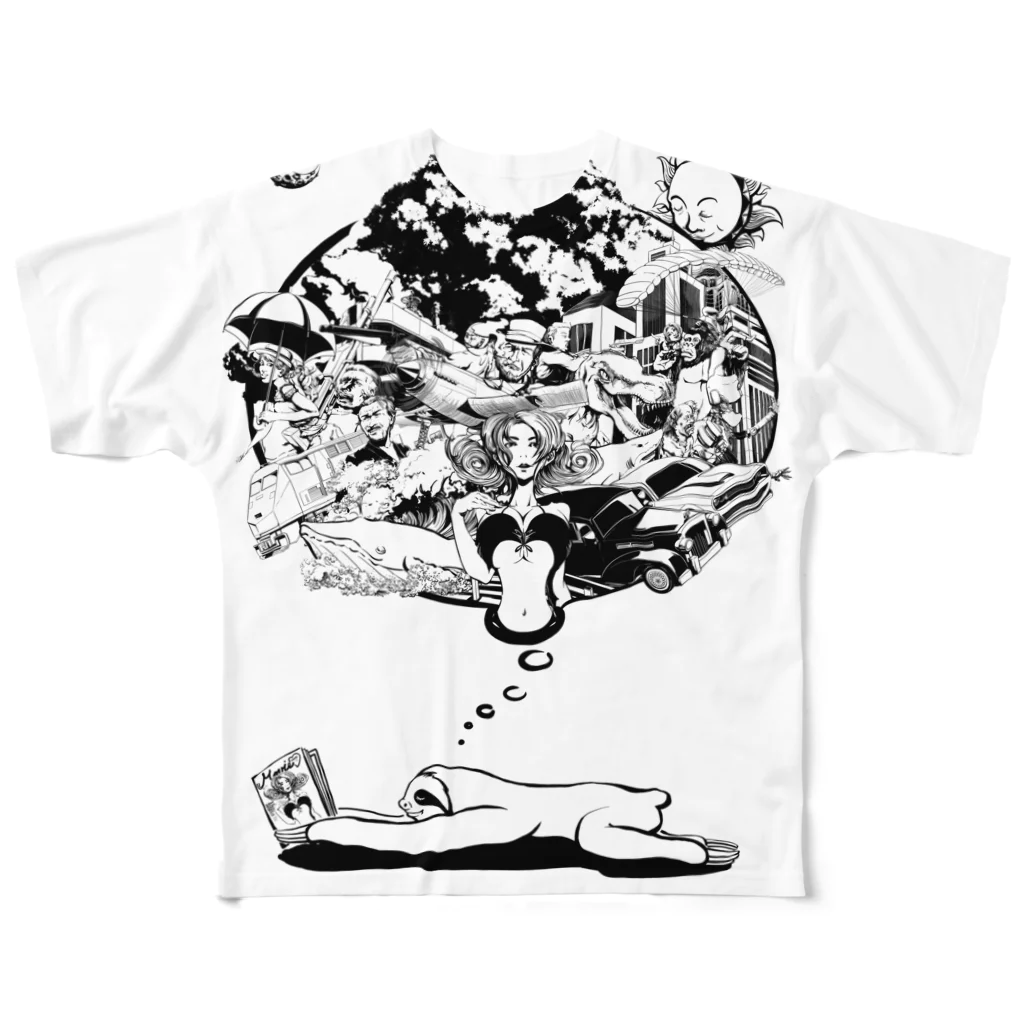 Poooompadoooourのなまけものの夢　モノクロ All-Over Print T-Shirt