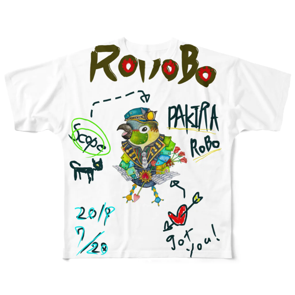 ねこぜや のROBOBO 「パキラロボ」 フルグラフィックTシャツ