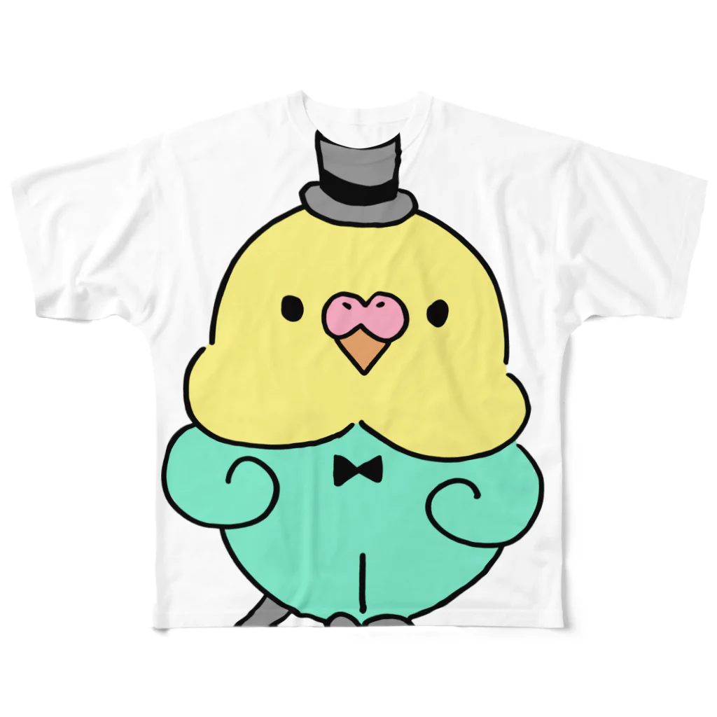 SHOPユリココズのフォーマルなセキセイインコ フルグラフィックTシャツ