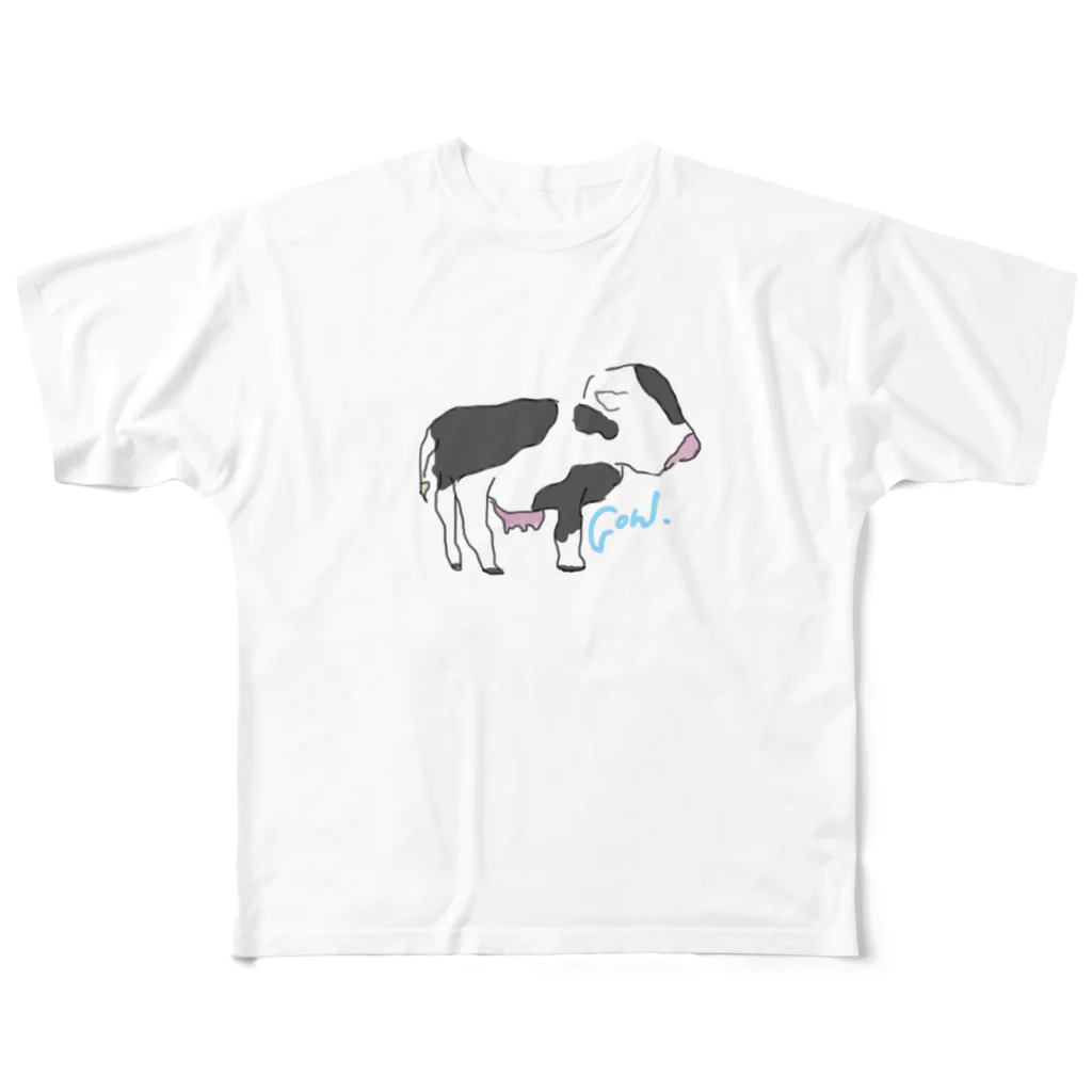 white_eyesのひょっこり子牛さん フルグラフィックTシャツ