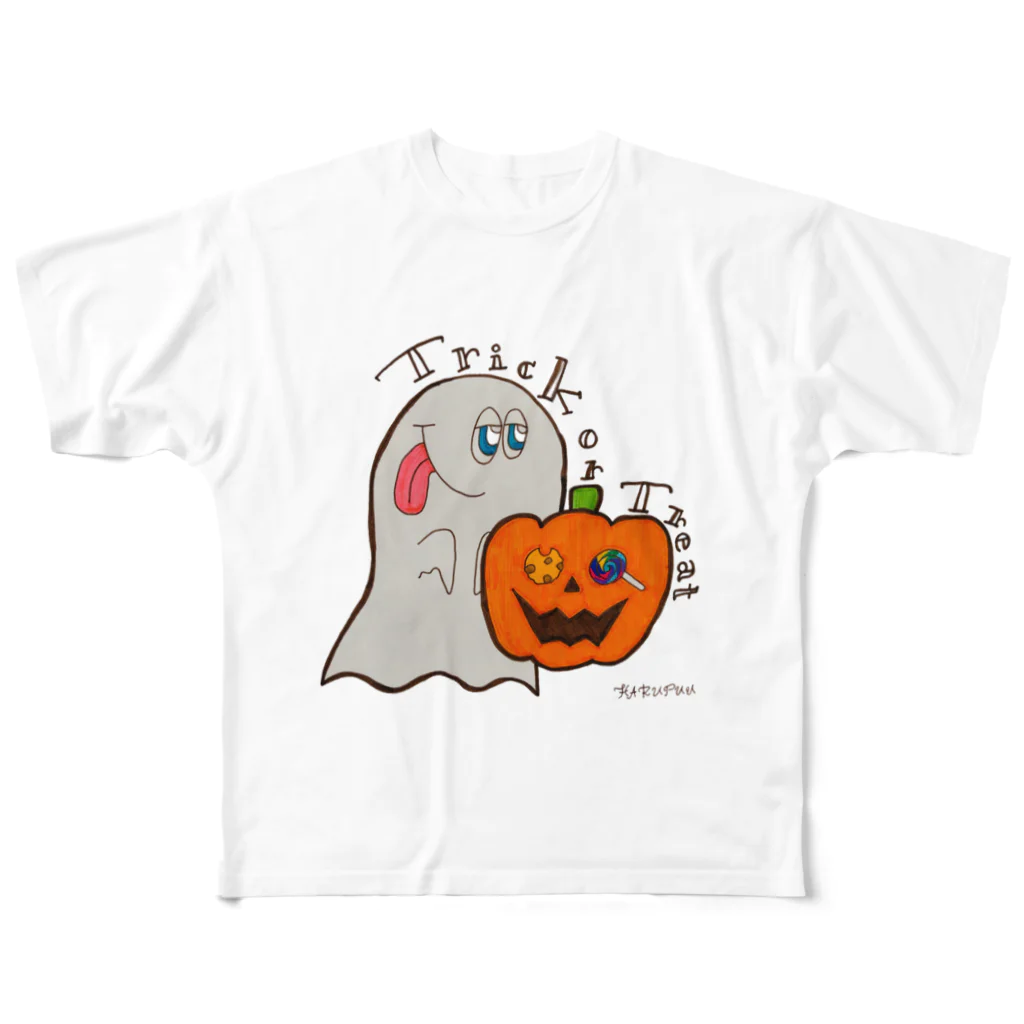 HARUPUUのHELLOWEENオバケとカボチャくん フルグラフィックTシャツ