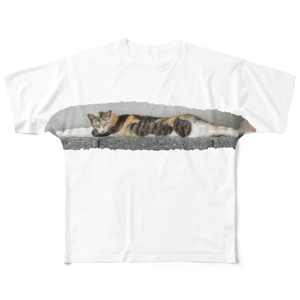 斜め上支店の棒猫 - the straight cat - フルグラフィックTシャツ