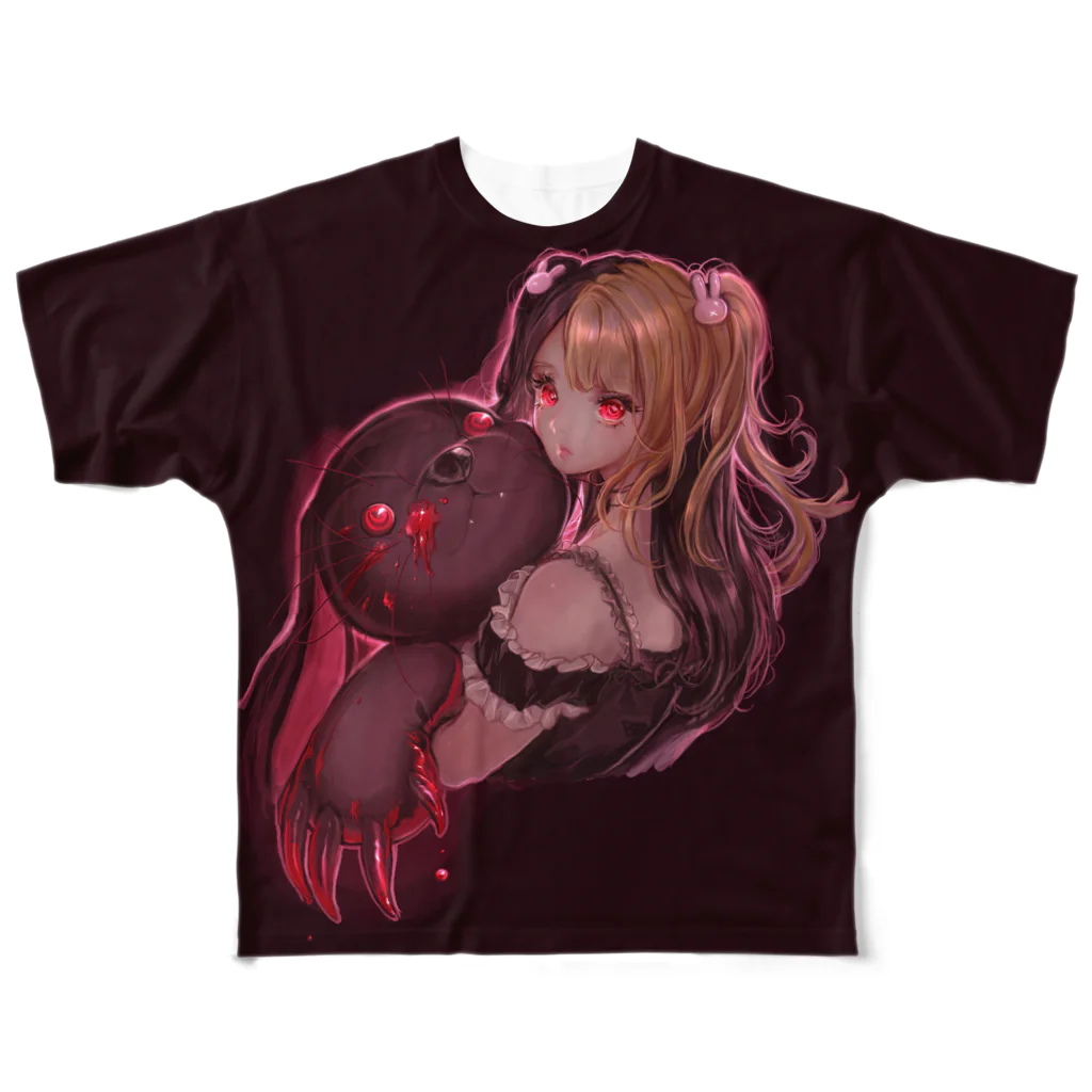 女の子の絵しょっぷのうさぎとお友達の女の子 All-Over Print T-Shirt