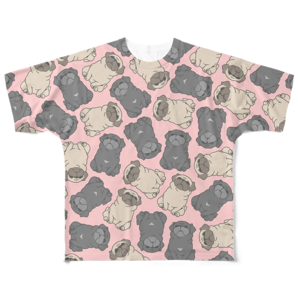 one-naacoのパグがみっちり。(ピンク) All-Over Print T-Shirt