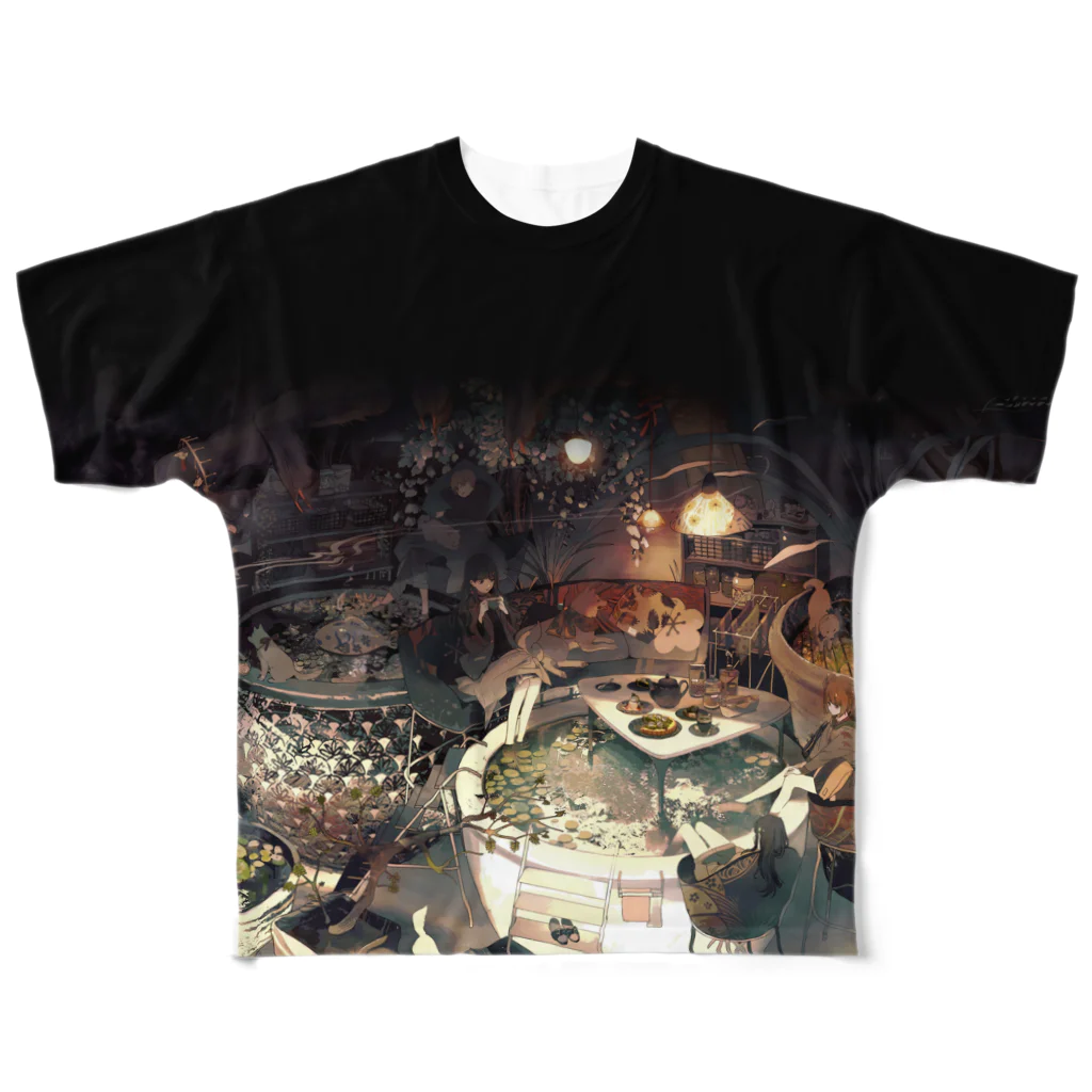 くっかの犬神の憑く睡蓮鉢カフェ  All-Over Print T-Shirt
