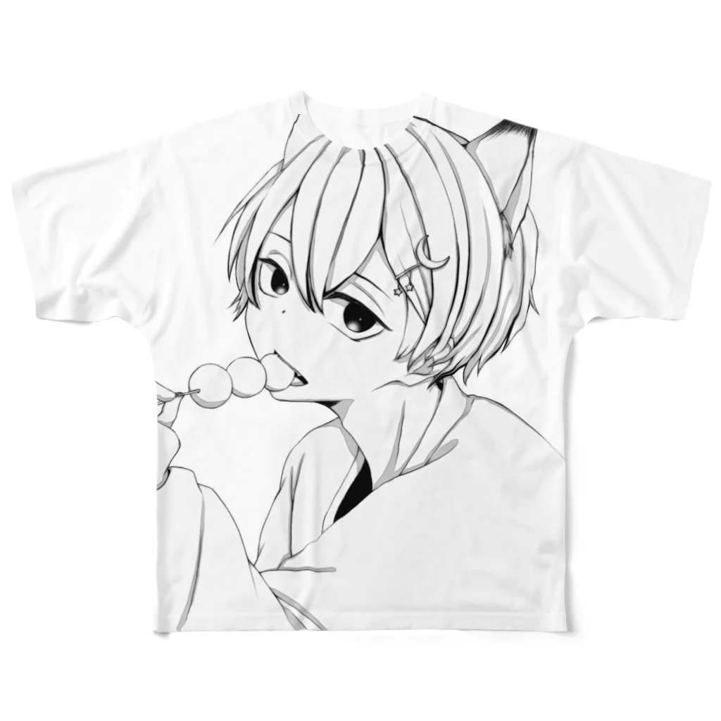 こはるの夜市のお団子狐(白) All-Over Print T-Shirt