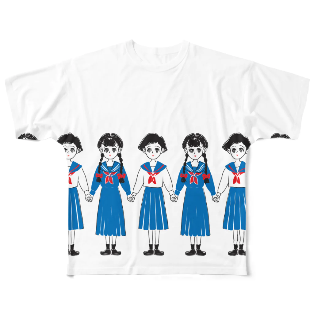 ソーメンズの手をつなぐ女学生 All-Over Print T-Shirt