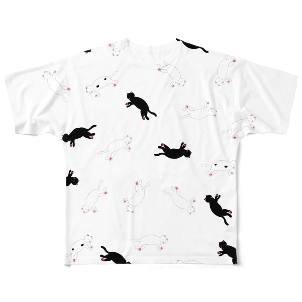 理系アイテムや生き物のお店の昼寝しているたくさんの猫 All-Over Print T-Shirt