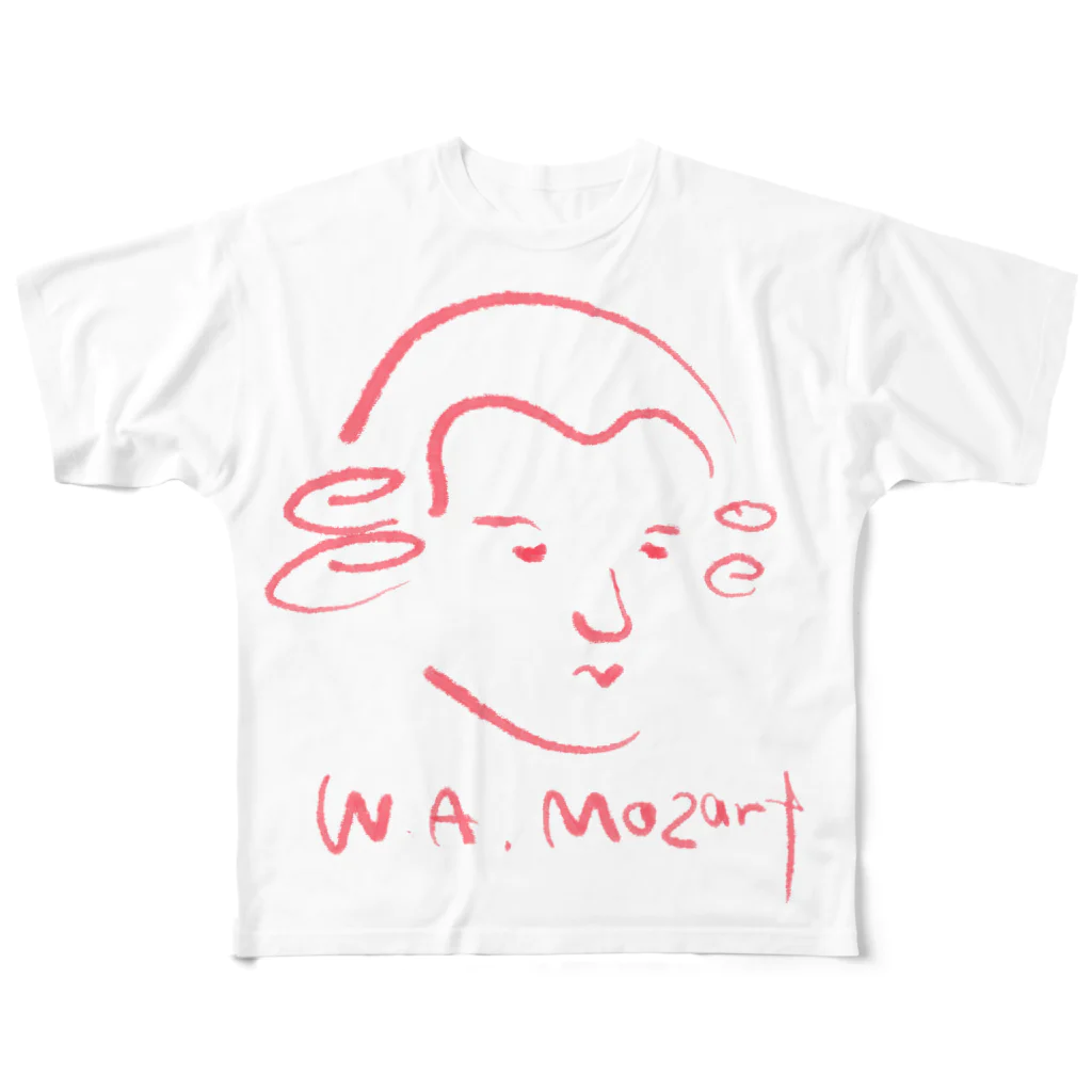 OSHIYOMANのモーツァルト　赤　Mozart フルグラフィックTシャツ