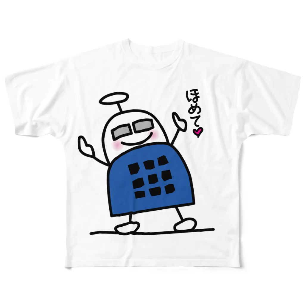 水色プリントのブロックロボット・うーたーまん フルグラフィックTシャツ