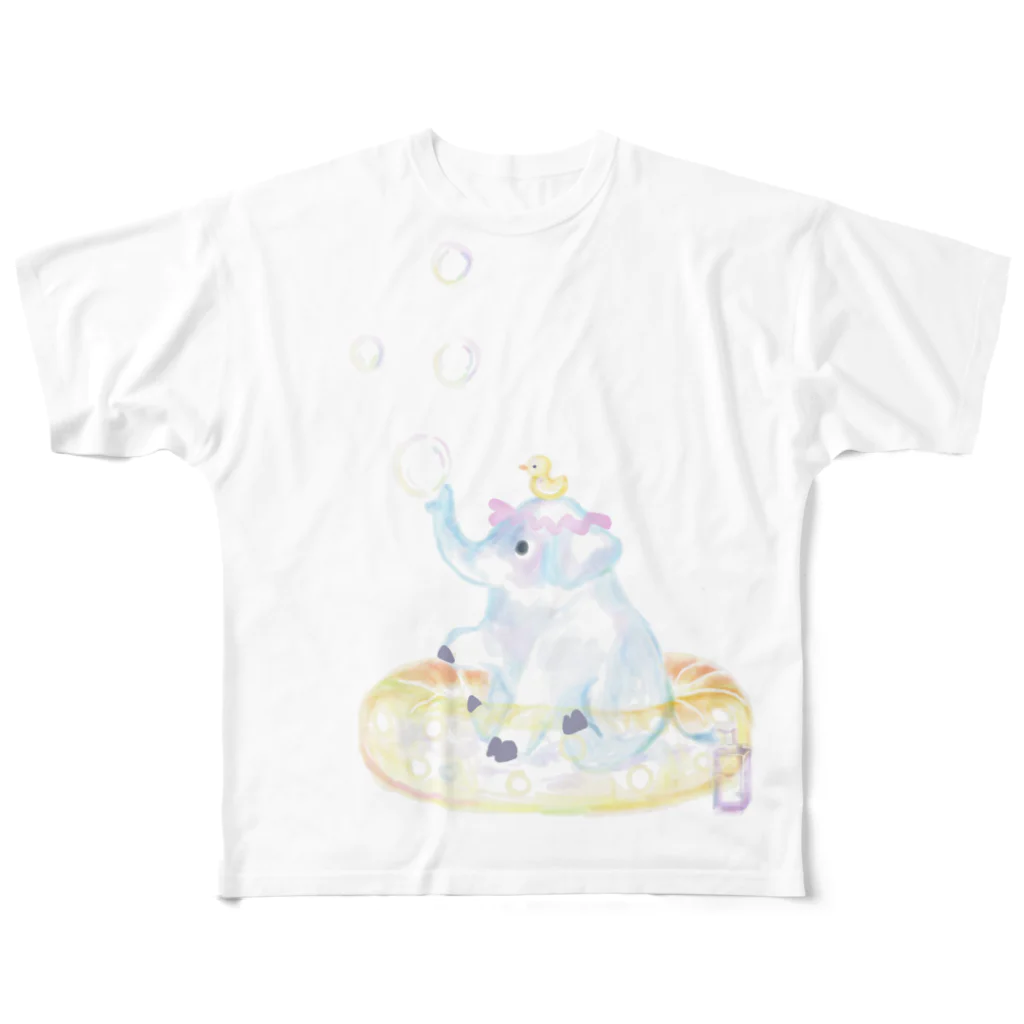 にぼしとねこのぞうとしゃぼん玉 フルグラフィックTシャツ