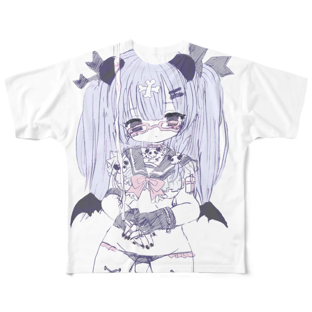 lumiereのめがねのゴスパンダ フルグラフィックTシャツ