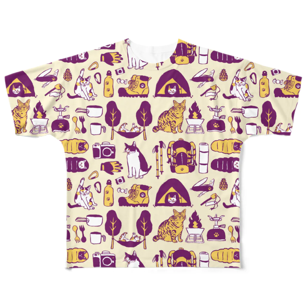 喫茶こぐまやのcamp cats　紫 All-Over Print T-Shirt