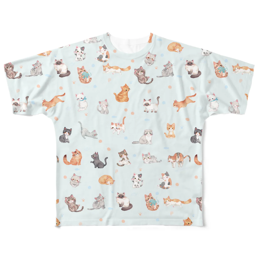 すずきいときちの水彩にゃんこ(水色)  All-Over Print T-Shirt