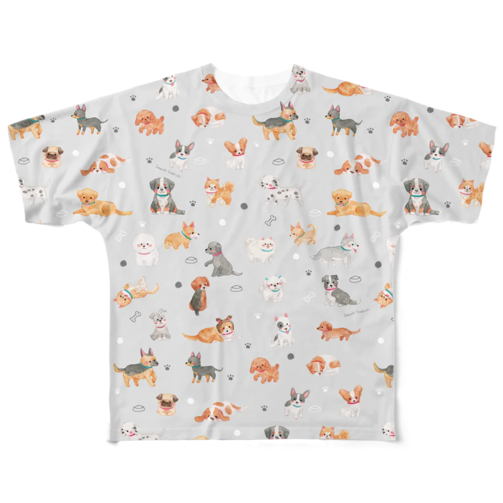 すずきいときちの水彩わんこ(グレー)  All-Over Print T-Shirt