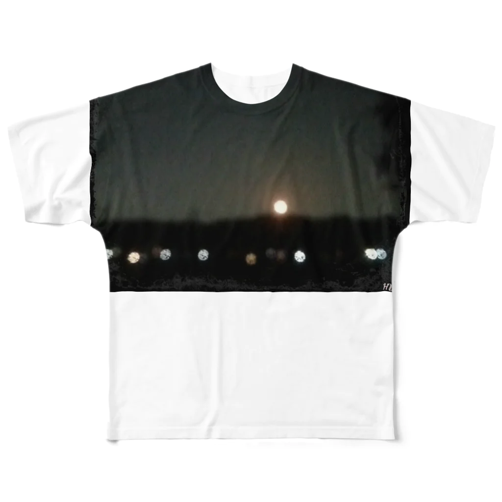 ふぃろのHW&Fと月の浮かぶ夜景写真 フルグラフィックTシャツ