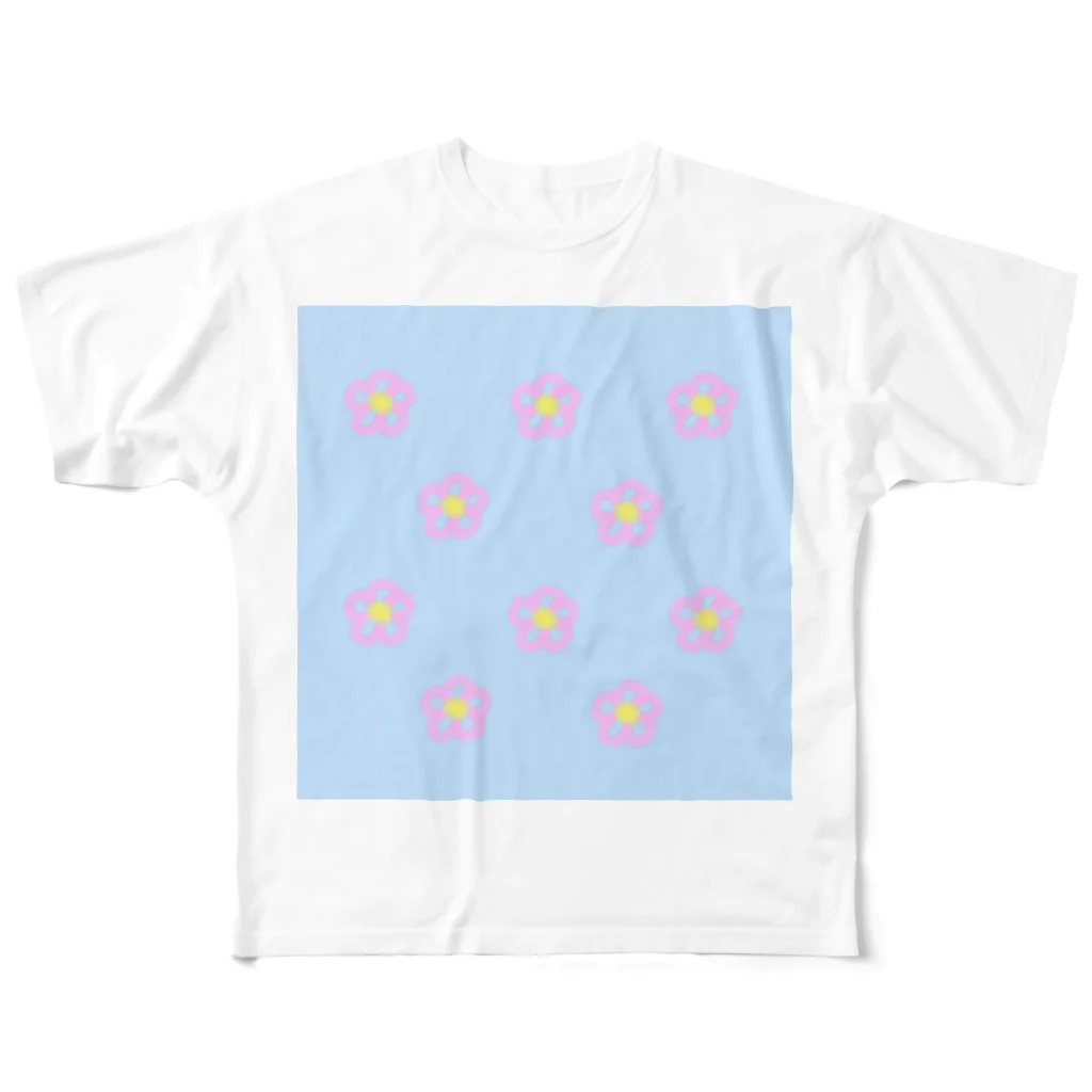 きゅーりー。のピンクふらわー(ブルー) All-Over Print T-Shirt