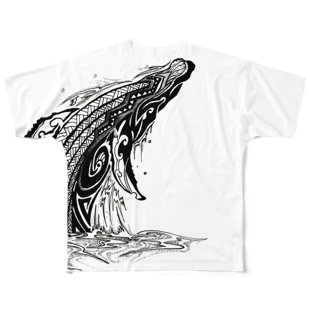 トライバルデザイナー鵺右衛門@仕事募集中の鯨のトライバル All-Over Print T-Shirt