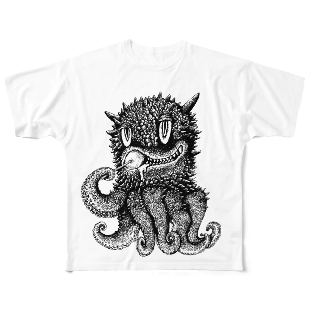  Dark blancoのタコモンスター フルグラフィックTシャツ