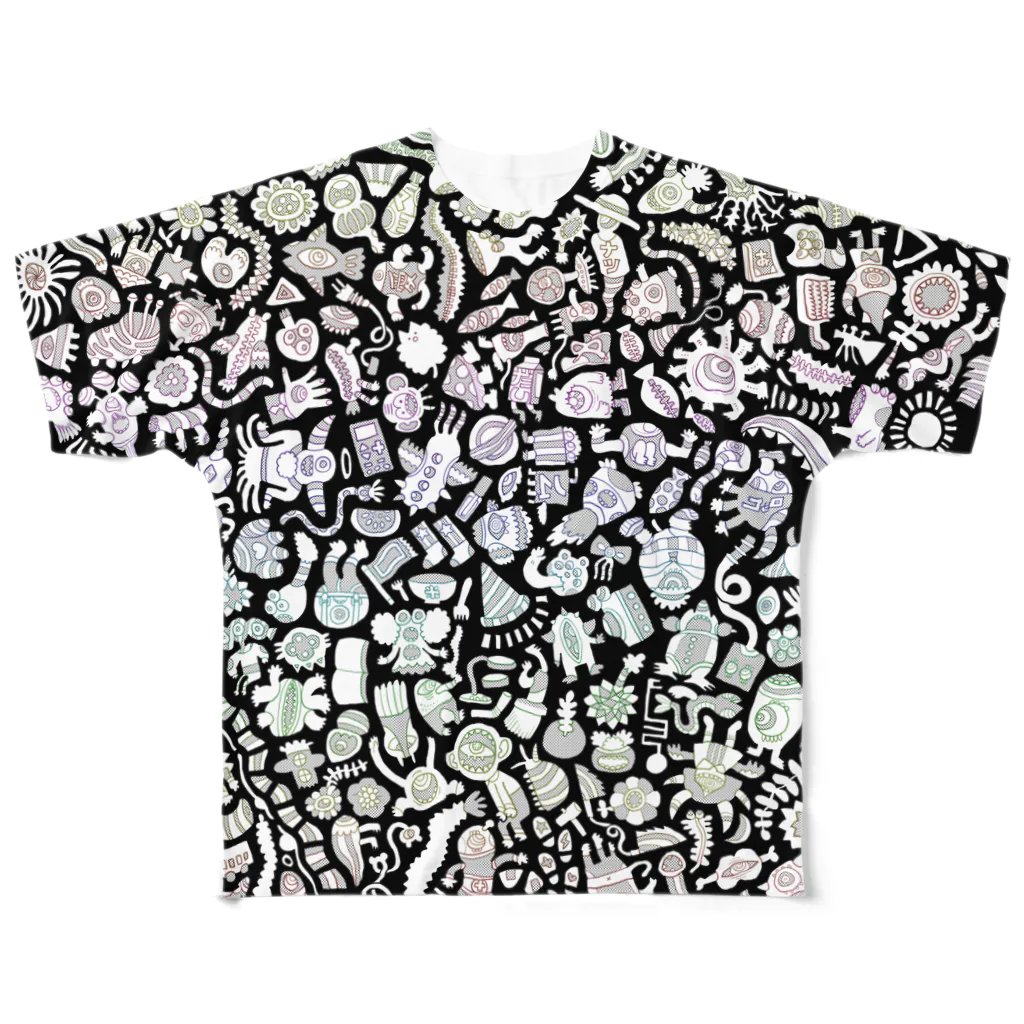 tunralのしきつめ怪獣（黒レインボー） All-Over Print T-Shirt