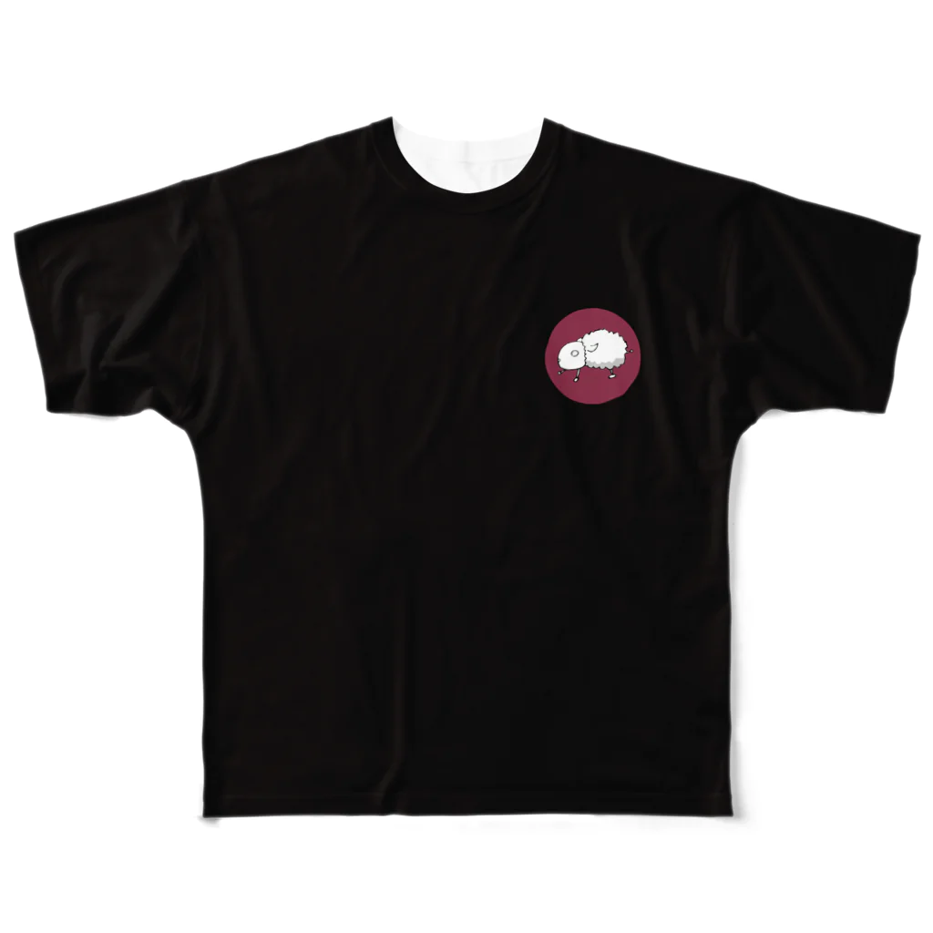 こひつじcoffeeの表：左胸丸シンボル 裏：文字/こひつじcoffee All-Over Print T-Shirt