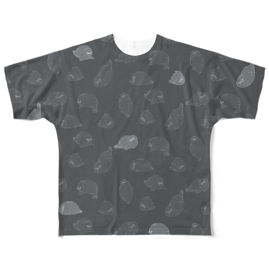 ヒレ屋のあざらしまみれ黒 All-Over Print T-Shirt