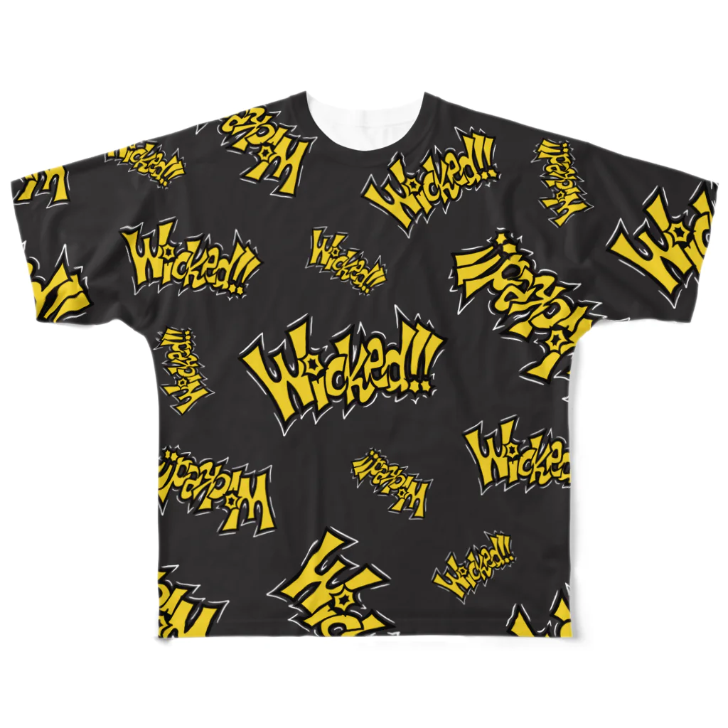 Art Studio TrinityのWicked!! 総柄【黒】 All-Over Print T-Shirt