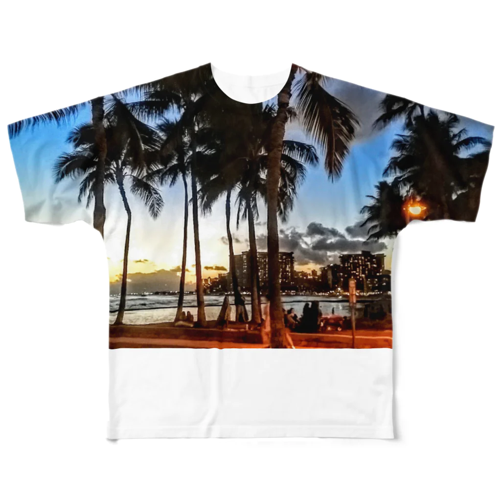 Hawaii Picturesのワイキキビーチの夕焼け🌇 フルグラフィックTシャツ